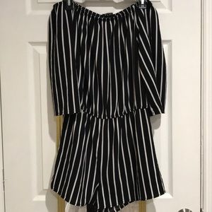 Black with white stripes romper
